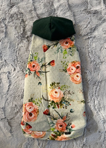 Chandail long à capuche - Fleuri effet matelassé & vert