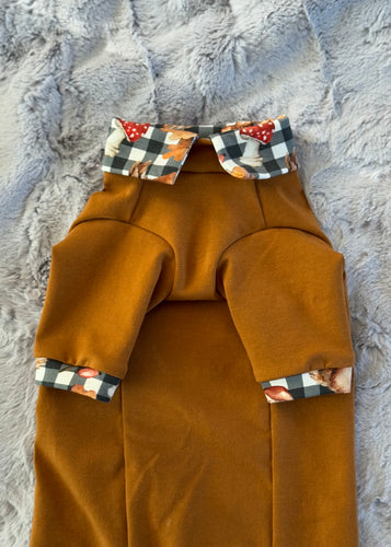 Chandail long col chemise - Plaid écureuil & caramel
