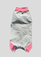 Load image into Gallery viewer, One piece - Heather gray &amp; raspberry striped MEDIUM READY TO SHIP (old model, more open crotch)
