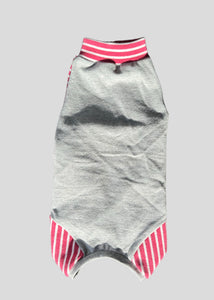 One piece - Heather gray &amp; raspberry striped MEDIUM READY TO SHIP (old model, more open crotch)