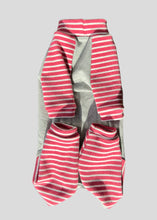 Load image into Gallery viewer, One piece - Heather gray &amp; raspberry striped MEDIUM READY TO SHIP (old model, more open crotch)