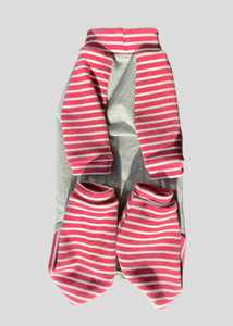 One piece - Heather gray &amp; raspberry striped MEDIUM READY TO SHIP (old model, more open crotch)