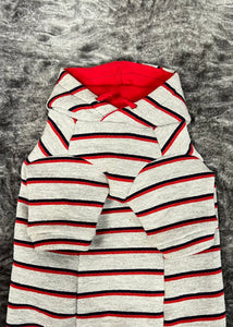 Cotton Hoodie - Red-Navy &amp; Grey Striped