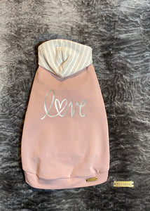 Chandail long à capuche - LOVE vieux rose & rayé