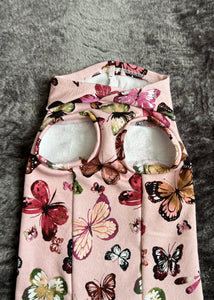 Long Hooded Sweater - Pinky Butterflies